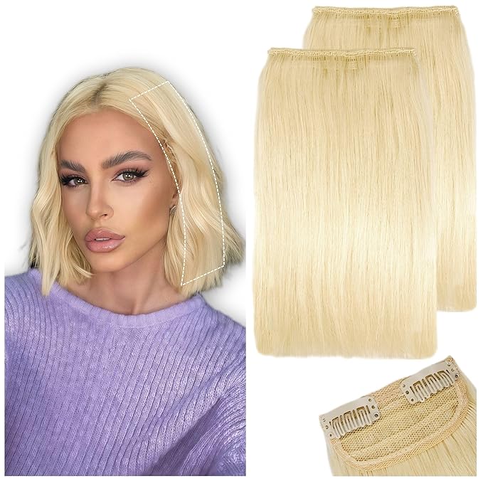 2 Pcs Short Clip in Hair Extensions, Human Hair Clip in Extensions for Women Adding Volume 6 inch Champagne Blonde