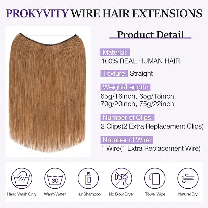 Halo Hair Extensions Real Human Hair,Halo Hair Extension 100% Human Hair, Wire Hair Extensions,Straight 06 Light Brown 14inch/60g