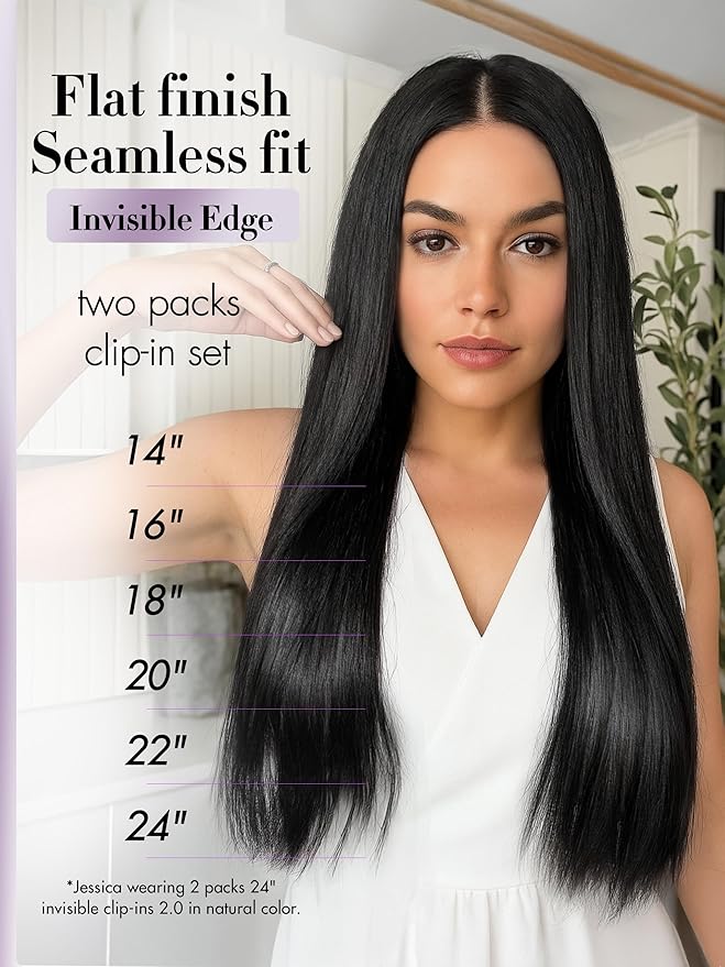 LUVME Invisible Clip in Hair Extensions Real Human Hair, 20 inch 110g 6Pcs, Natural Black Remy Human Hair Extensions Clip ins for Women, Natural Human Hair