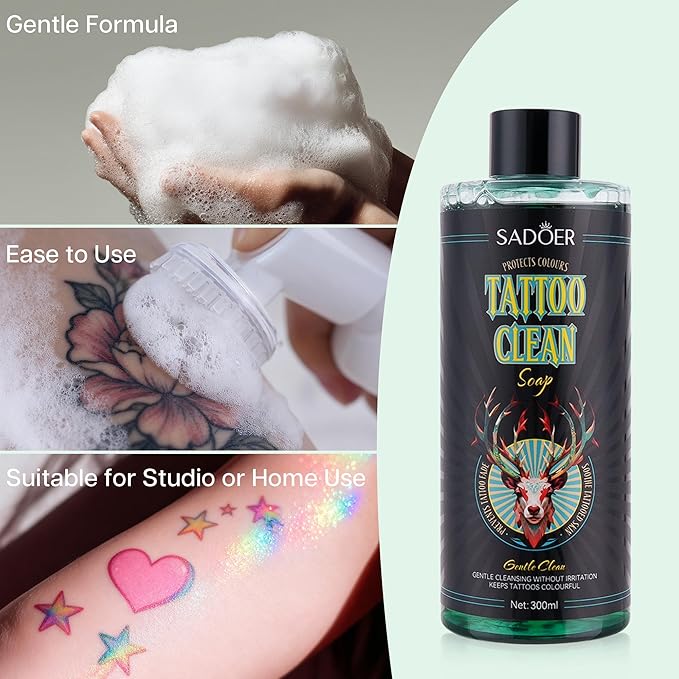 Ultra-Concentrated Tattoo Green Soap 10oz with Foaming Bottle 120ml, Clean Skin Equipment,1:10 Dilution Tattoo Soap Supplies for Tattoos Piercings