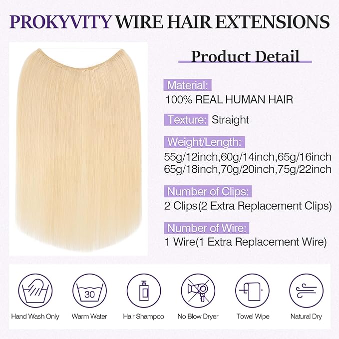 Halo Hair Extensions Real Human Hair,Halo Hair Extension 100% Human Hair, Wire Hair Extensions,Straight 60 Platinum Blonde 12inch/55g