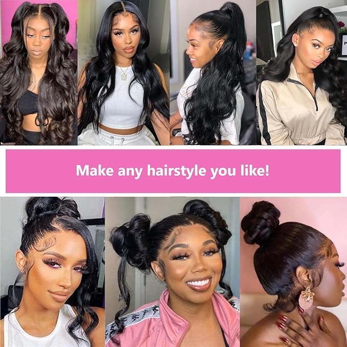 360 Lace Front Wigs - Human Hair, 220% Density Body Wave, HD Lace Front Wigs for Women, 24 Inch Brazilian Virgin, 360 Full Lace Wigs, Pre Plucked with Baby Hair, Natural Color