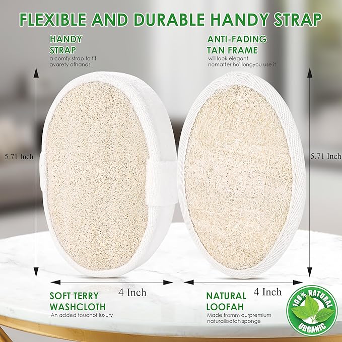 Natural Loofah Sponge, 4 Pack Exfoliating Body Scrubber for Shower, Organic Biodegradable Bath Luffa with Thin/Thick Textures, Eco-Friendly Body Exfoliator for Men & Women, Hanging Rope