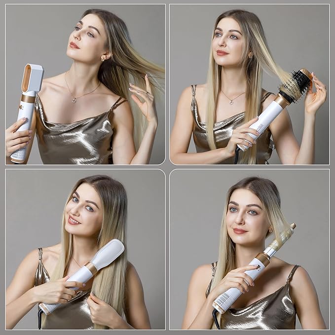 6 in ONE Hair Dryer Brush, Blow Dryer Curling Wand Hair Styling Tools Set, Ionic Hot Air Massage Oval Blowout Hair Dryer, Left&Right Hair Styler 100-120V