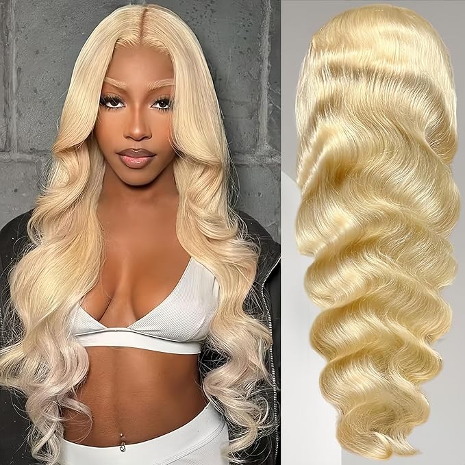 200 Density 613 13x6 HD Lace Front Wigs Human Hair 12A 613 Body Wave Lace Front Wigs Human Hair Pre Plucked Wet And Wavy Blonde Wig Body Wave Frontal Wig 13X6 For Black Women Natural Hairline 28 Inch