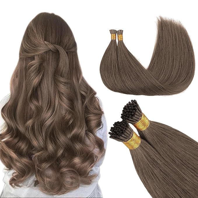 GOO GOO I Tip Hair Extensions, Real Human Hair, 24inch 100g 100S, Cold Fusion, Invisible Remy, 5 Light Ash Brown
