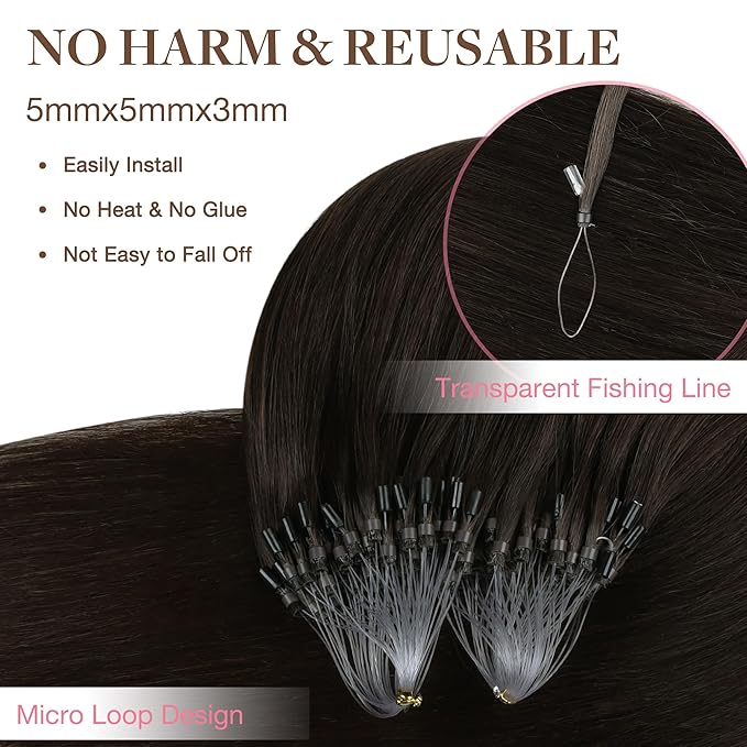 GOO GOO Micro Link Tip Hair Extensions, Real Human Hair, 18inch 50g 50S, Cold Fusion, Invisible Remy, 2 Dark Brown