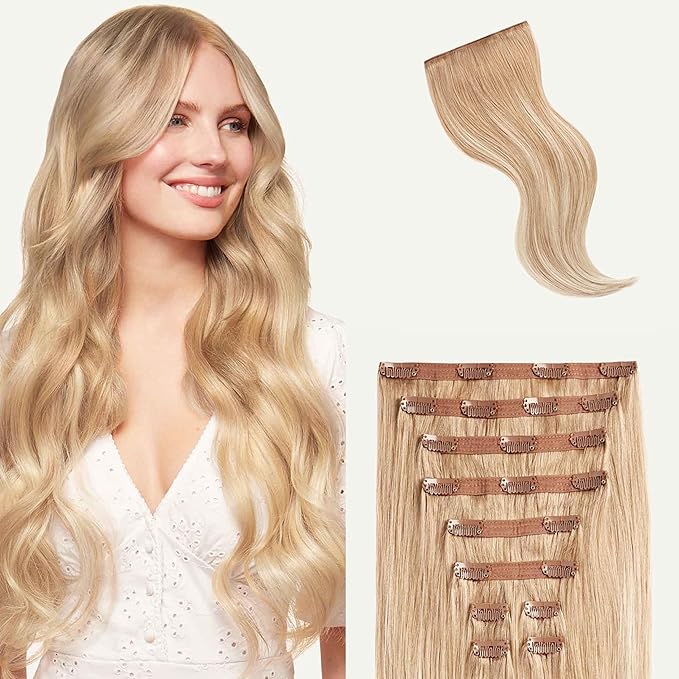 Luxy Hair 24" Blonde Balayage Classic Clip-In Hair Extensions (240 grams) 100% Remy Human Hair, Natural,Volume, 10-Piece Set, Blends Easily