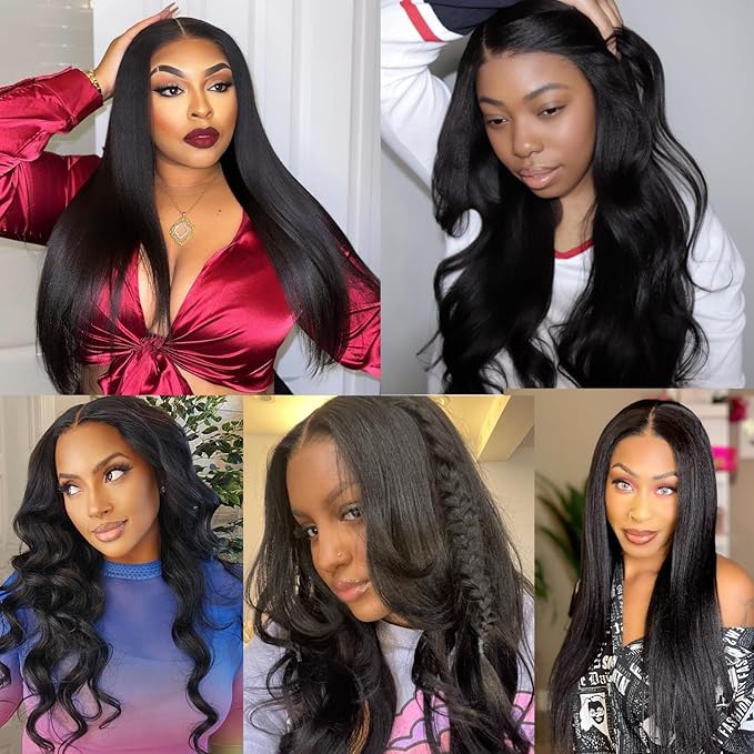 Julia Hair Bye Bye Knots Glueless Wig Yaki Human Hair Lace Wig Invisible Knots Put On and Go Pre Cut 7x5 Lace Front Wigs for Beginners Pre Bleached Pre Plucked No Glue150% Density 24 Inch
