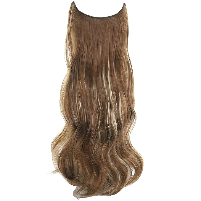 Invisible Wire Hair Extensions Transparent Wire Adjustable Size 4 Secure Clips Long Wavy Curly Secret Hairpiece 24 Inch for Women