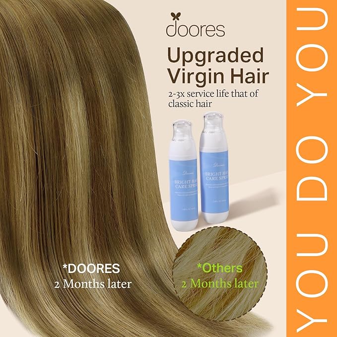 DOORES Real Human Hair Extensions - Medium Brown Highlighted Dirty Blonde, 18 Inch, 150g, 9pcs, Remy Clip in Natural Hair