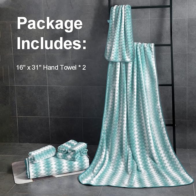 Hand Towels Set 2 Pack-16“x31” Ultra Soft Microfibers Bathroom Towel Set Highly Absorbent Quick Dry Luxury Premium Towel Lightweight Cozy Durable Hand Towel Collection Hotel Spa Gym Kitchen,Aqua