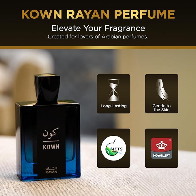 Kown - Modern Woody Oud Perfume for Men, Arabian Eau De Parfum, 100mL (3.34 Fl oz) Perfumes Arabes Para Hombres, Long Lasting Perfume with Bergamot, Lavender, Cardamom & Oud, Ideal Gift for Him