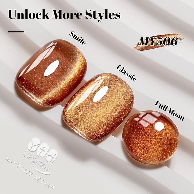 YTD Likomey High Shine Glass Cat Eye Gel Nail Polish,15ml Gold Brown Magnetic Holographic Glitter Translucent Jelly Salon Home Fall Winter UV Color Varnish with Magnet Stick,HEMA Free TPO Free,MY506
