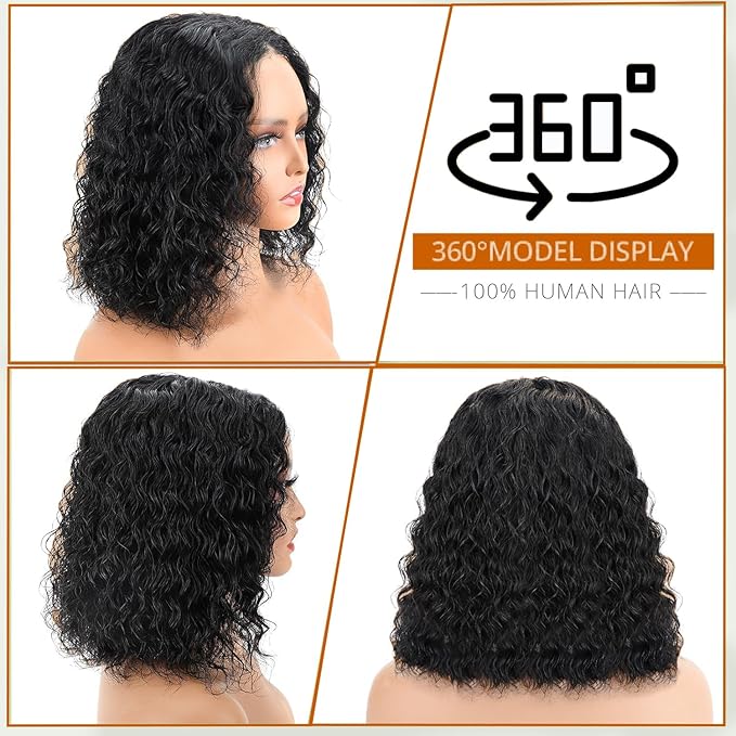 Wear and Go Glueless Bob Wig Human Hair Pre Plucked Pre Cut 180% Density 5x5 HD Transparent Lace Front Wigs Human Hair for Black Women Short Curly Bob Wigs No Glue Lace Closure Wigs 14 Inch
