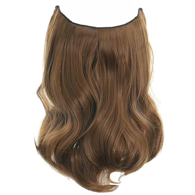 Invisible Wire Hair Extensions Transparent Wire Adjustable Size 4 Secure Clips Long Wavy Curly Secret Hairpiece 14 Inch for Women