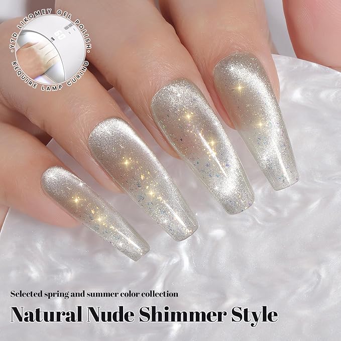 YTD Likomey Cat Eye Gel Nail Polish,15ml Olive Green Brocade Glitter Iridescent Holographic Translucent Neutral Jelly Sheer Shiny Magnetic Opal Shimmer Fall Winter UV Gel with Magnet Stick,MY361