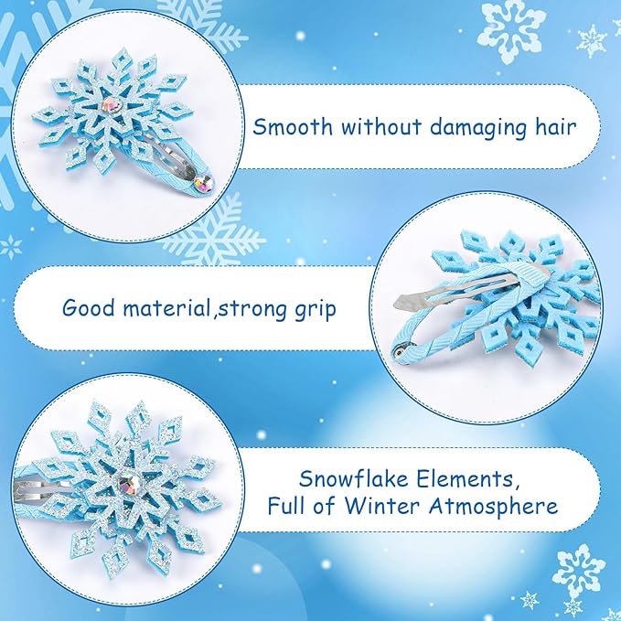 JUNEBRUSHS 12-Piece Snowflake Hair Clip Set - Blue & White Christmas Hair Accessories for Women - Festive Snowflake Hairpins - Holiday & Party Gifts
