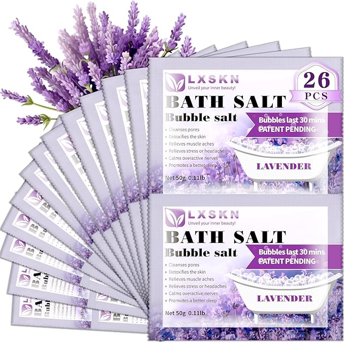 Bath Salts - 26 PCS Bubble Salt - Individually Packaged Bathing Alternative to Epsom Salt Relieves Muscle Pain Bubble Bath for Men and Women, Relaxes and Promotes Better Sleep