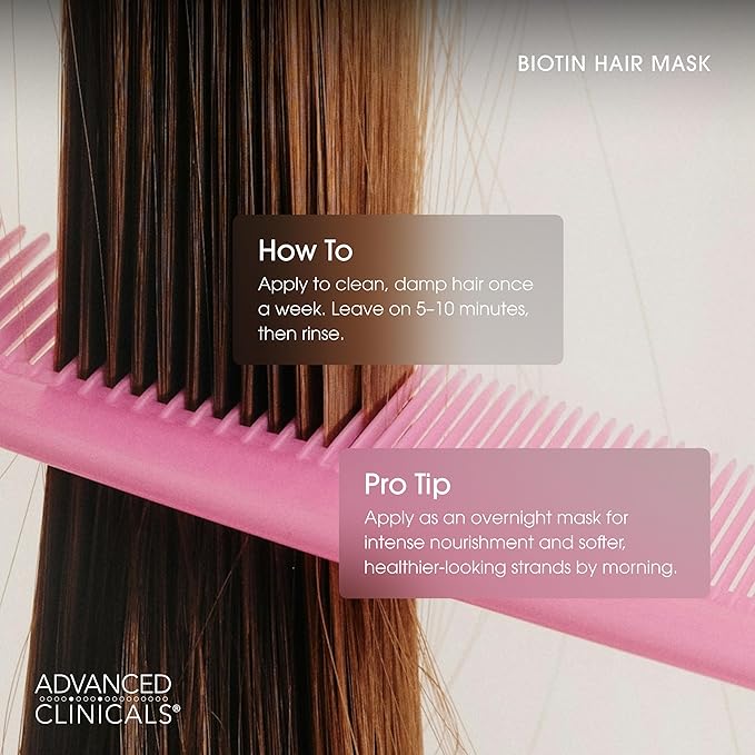 Advanced Clinicals Biotin Hair Treatment Anti-Breakage Repair Hair Mask. Strengthen Broken, Color-Treated Hair W/Repairing Deep Conditioner Manuka Honey & Caffeine, Hydrating Mask Restores Weak Hair
