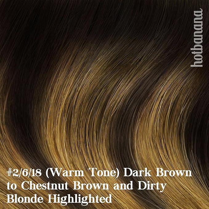 HOTBANANA Human Hair Clip in Hair Extensions, Dark Brown to Chestnut Brown and Dirty Blonde Highlighted (Warm Tone) 120g Clip in Hair Extensions Real Human Hair Straight Remy Hair 14 Inch 7pcs