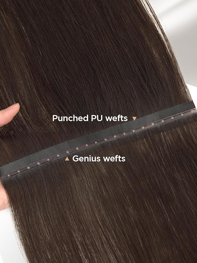Twin Tab Butterfly Genius Weft Human Hair Extensions Latest Double Invisible Real 100% Remy Human Hair Weft with Micro Bead Simulated Scalp Hair Extensions 100g 7ps 18 Inch Brown