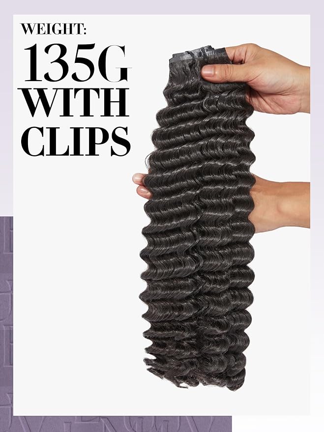 LUVME Hair Extensions Real Human Hair, Natural Black 135g 7pcs 20 Inch, Seamless Clip in Hair Extensions Human Hair Clip ins Loose Deep Wavy Hair