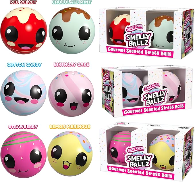 (Cake POPS) - Gourmet Scented Stress Balls (Assortment of 3 x 2-Packs) - Squishy Sensory Ball for Kids and Adults - Discover 6 Unique Aromas