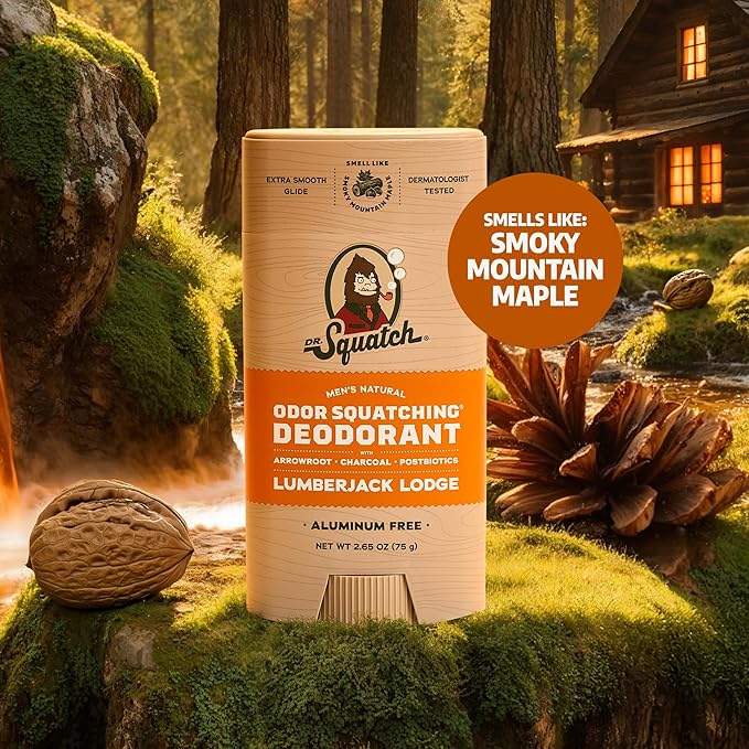 Dr. Squatch Natural Deodorant for Men - Odor-Squatching Aluminum Free - Mountain Meadow & Lumberjack Lodge (2.65 oz, 2-Pack)