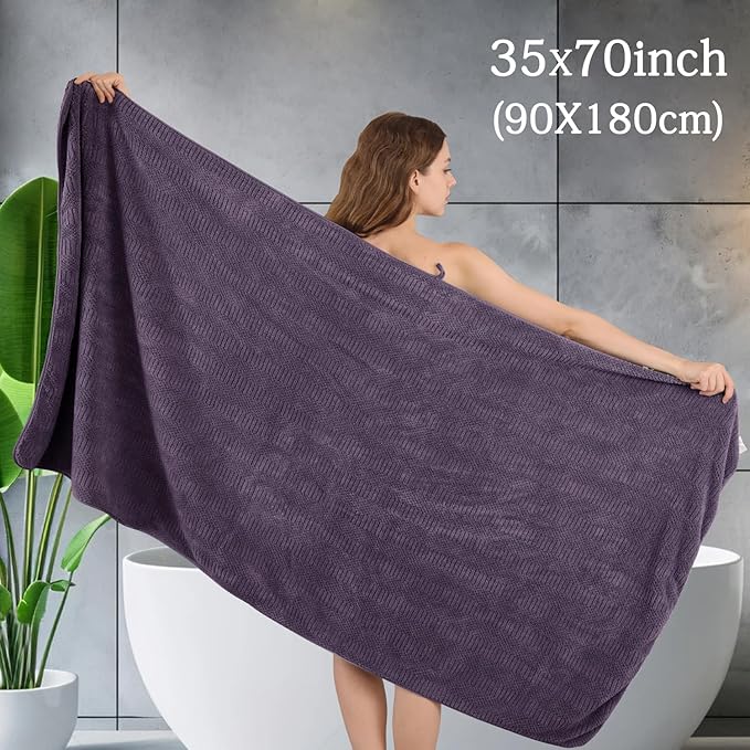 8 Piece Bath Towel Set-2 Oversized Bath Sheets(35"x70"),2 Hand Towels,4 Washcloths-Extra Large Microfiber Towel Sets,Less Lint Highly Absorbent & Quick Dry Bath Towels for Bathroom Gym Pool,Purple