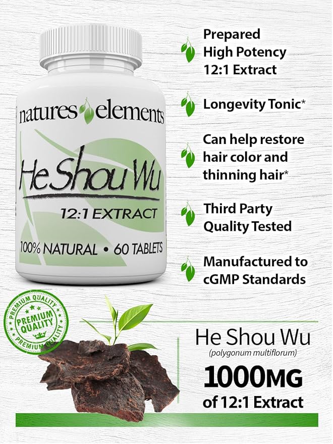 He Shou Wu – 12:1 High-Potency Fo-Ti Root Extract – 1000mg per Serving – 60 Vegan Tablets – Traditional Chinese Herb for Hair Growth & Gray Hair – Non-GMO, Gluten-Free, 100% Natural