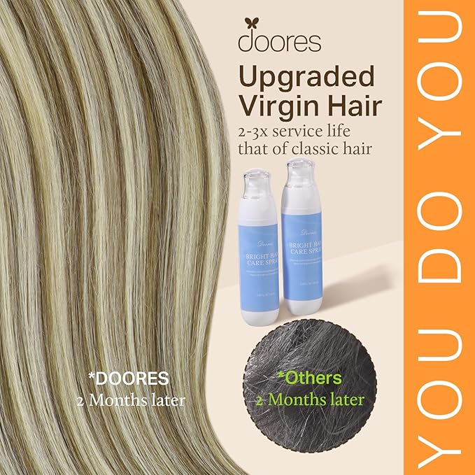 DOORES Micro Ring Hair Extensions Human Hair, Ash Brown to Platinum Blonde 24 Inch 50g/50s, Long Straight Micro Link Hair Extensions Human Hair