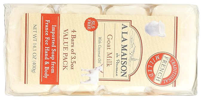 A LA MAISON Unscented Natural Goat Milk Bar Soap - Triple French Milled Unscented Natural Moisturizing Hand Soap Bar (4 Bars of Soap, 3.5 oz)