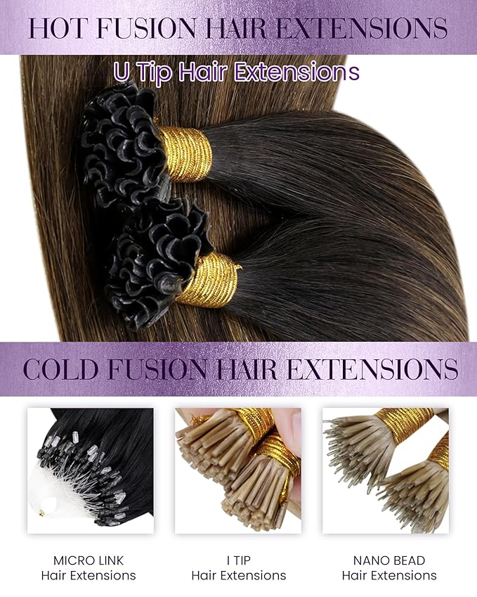 LaaVoo K Tip Hair Extensions Real Human Hair Brown Ktip Human Hair Extensions Utip Hair Extensions Balayage Dark Brown to Medium Brown 14 Inch 100g 100s