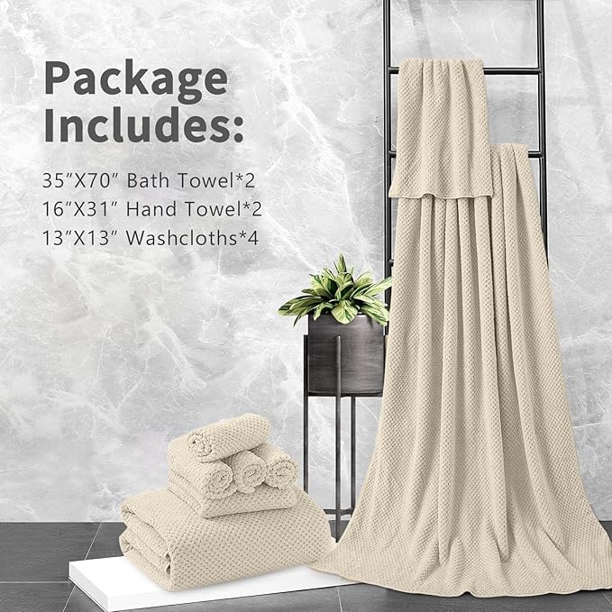 8 Piece Bathroom Towel Set |2 Oversized Bath Towels,2 Hand Towels,4 Washcloths| 600GSM Soft Large Bath Sheet Luxury Premium Microfibers Towel Highly Absorbent Quick Dry Hotel Towel Collection,Beige