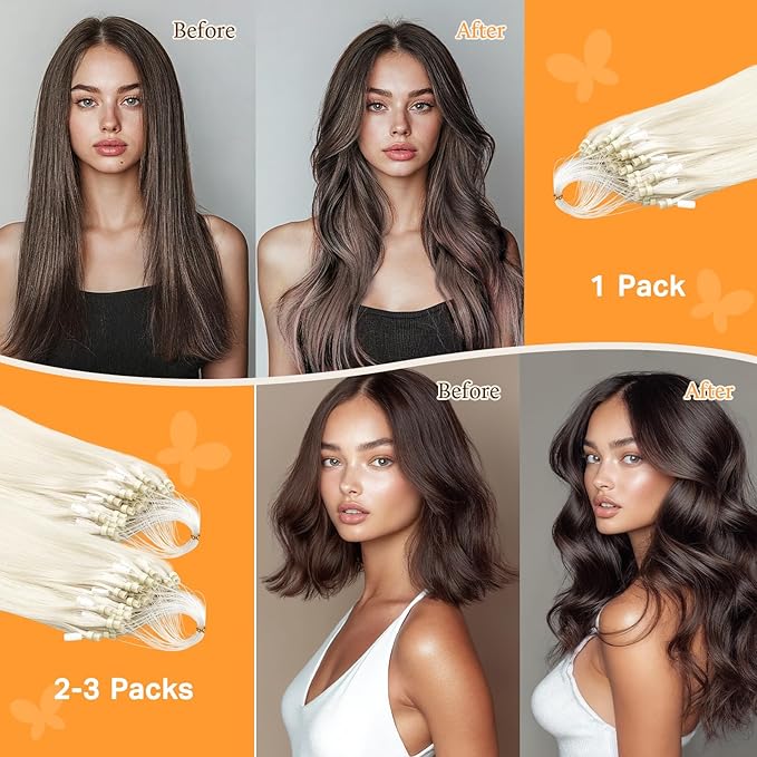 DOORES Microlink Hair Extensions Human Hair, Pearl Blonde 50g/50s 16 Inch, Micro Bead Extensions Natural Straight for Women Cold Fusion