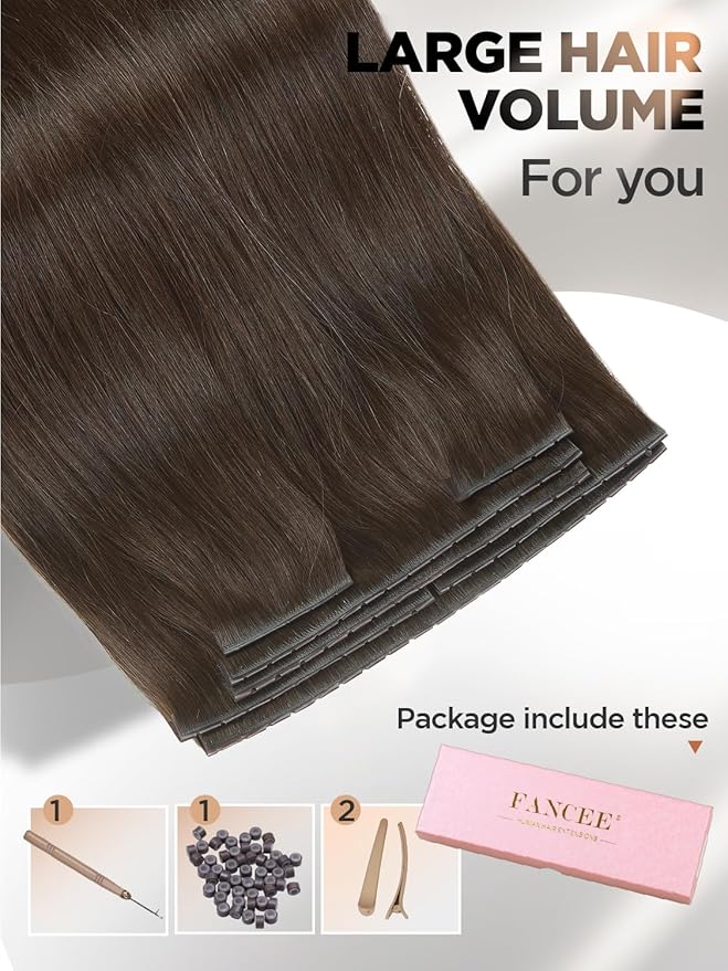 Twin Tab Butterfly Genius Weft Human Hair Extensions Latest Double Invisible Real 100% Remy Human Hair Weft with Micro Bead Simulated Scalp Hair Extensions 100g 7ps 18 Inch Brown