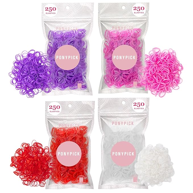 Sweetheart Hair Elastics – 1,000 Pack Red, Pink, Purple & White Elastic Hair Ties – Durable No-Snag Rubber Bands for Kids & Adults – Perfect for Ponytails, Braids & Creative Hairstyles