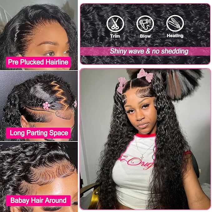 13x6 HD Lace Front Wigs Human Hair Water Wave 200% Density Frontal Wigs Human Hair Curly Human Hair Wig for Black Women Natural Color 26 Inch