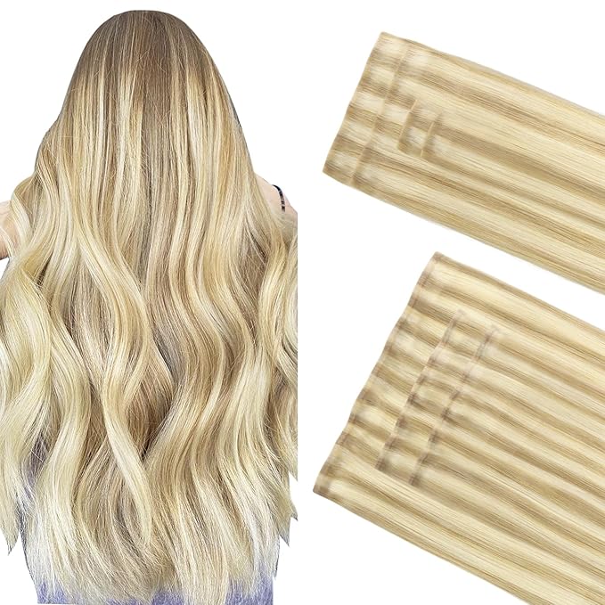 GOO GOO Invisi Edge Clip in Hair Extensions Set, 24inch 150g, 4pcs Injected Seamless PU Clip ins and 3pcs Classical PU Clip ins Virgin Real Human Hair, #P18A/613A