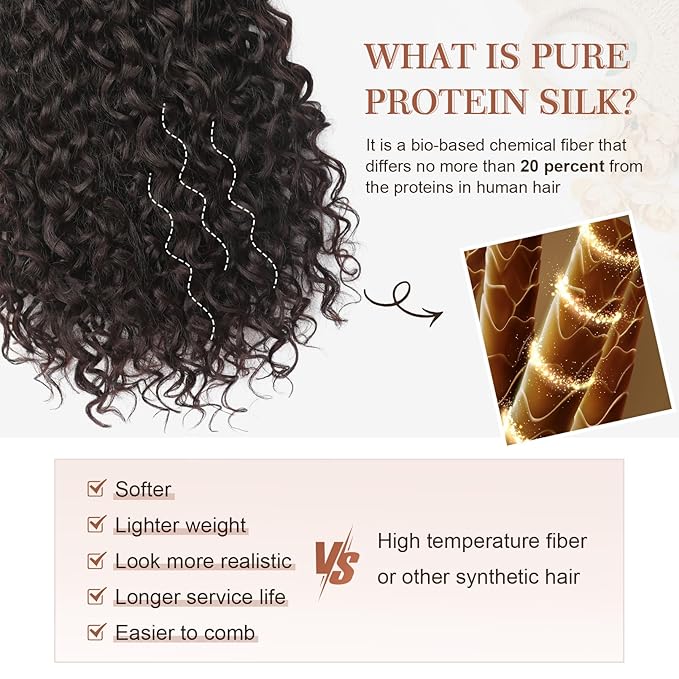 Clip in Hair Extensions, FLUFYMOOZ 4PC 100％ Pure Protein Silk Hair Extensions Long Soft Natural Hairpiece 16 Inch Curly Hair Extension for Women (Dark Chocolate Brown)