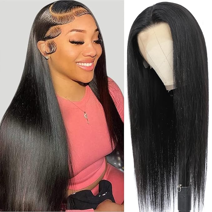 13x6 Lace Front Wigs Human Hair 250% Density Straight HD Transparent Lace Front Human Hair Wigs for Women 13x6 Straight Brazilian Wigs Human Hair Natural Color(straight wigs, 28 Inch)