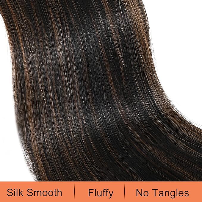 SEIKEA Ponytail Extensions Drawstring Long Straight Fake Pony Tail Natural Soft Clip in Hair Extension Synthetic Heat Resistant Hairpiece 28 Inch Ombre Black Roots Black Caramel Blonde Highlights