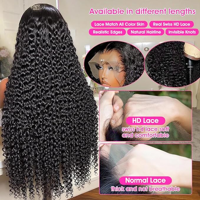 Water Wave Human Hair Wig 200 Density 13x6 Lace Frontal Wigs Human Hair Pre Plucked with Baby Hair Curly Wig for Black Women Natural Color 38 Inch