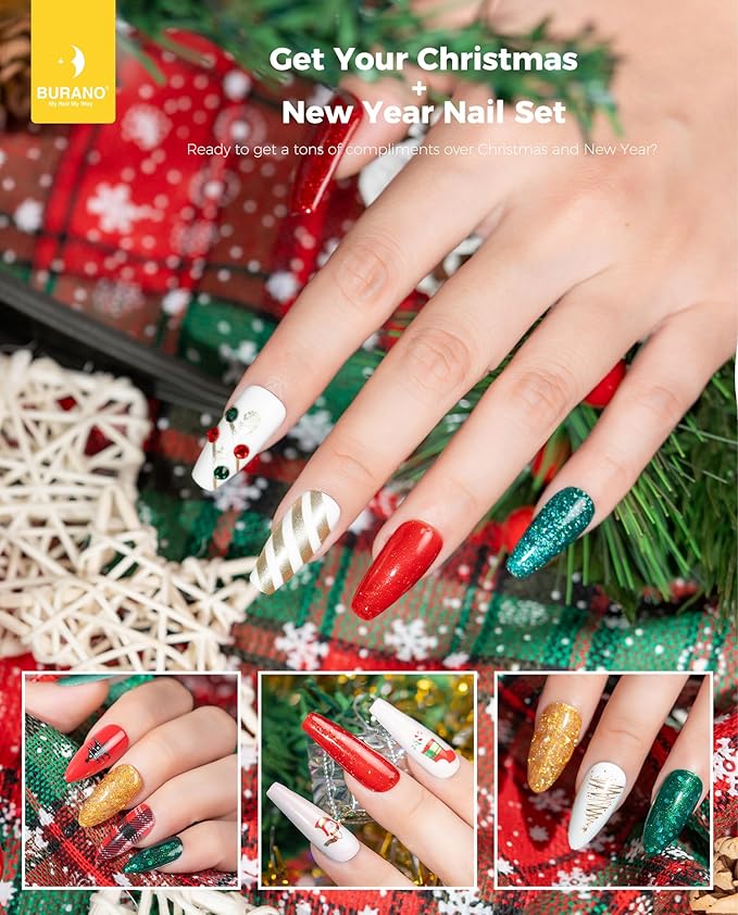 BURANO Glitter Gel Nail Polish - LED UV Curing, Holographic Effect, No Chip Sparkle Gel, Home DIY Nail Salon (Fall LP39)