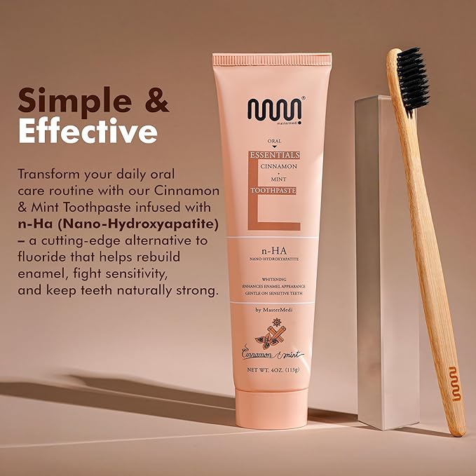 MasterMedi Nano Hydroxyapatite Whitening Toothpaste with Xylitol, Mint & Cinnamon – Fluoride & SLS Free, Remineralizing Formula for Sensitive Teeth, Enamel Repair, 4 oz (Pack of 2)