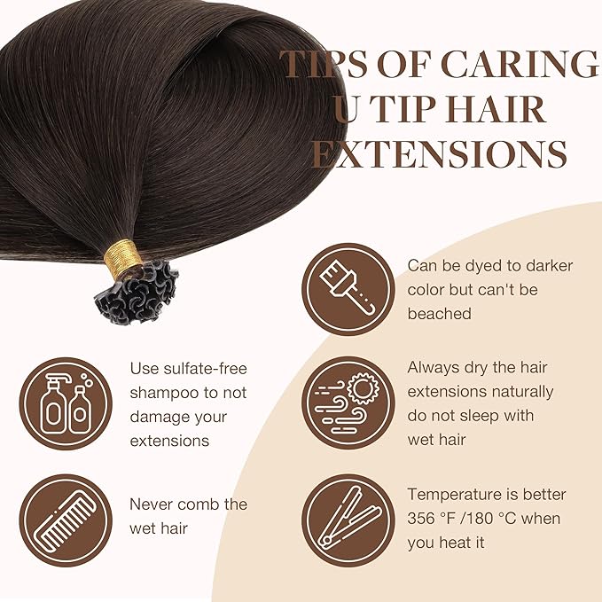 GOO GOO U Tip Real Human Hair Extensions, 16inch 50g 50S, Hot Fusion, Invisible Remy, 2A Light Brown