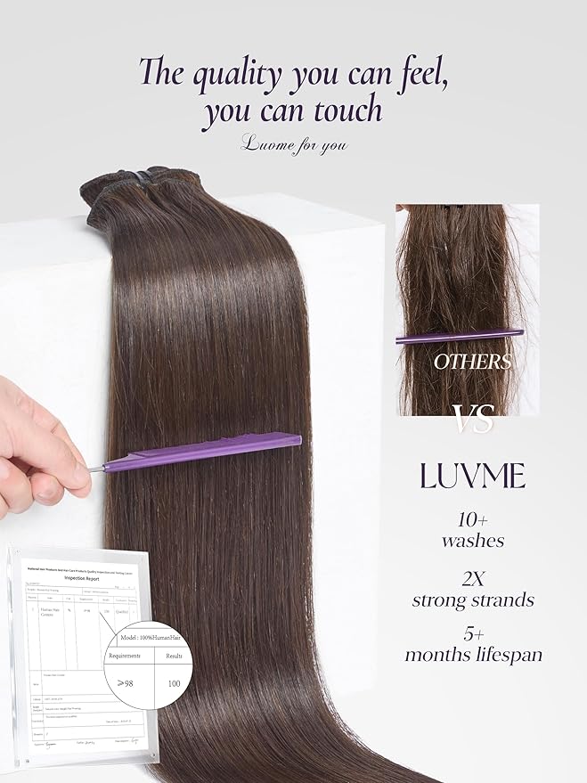 LUVME Handmade Weft Clip in Hair Extensions Human Hair 18 Inch 120g 7pcs Rich Mocha Brown Straight Double Weft Seamless Clip-ins for Full Coverage