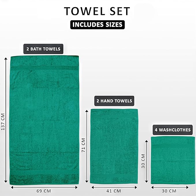 Softolle Luxury 8 Piece Towel Set, 2 Bath Towels 2 Hand Towels 4 Washcloths, Towels for Bathroom, Home, Spa & Gym - Highly Absorbent (Sea Green)