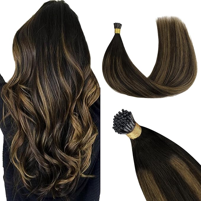 GOO GOO I Tip Hair Extensions - Real Human Hair, 14in 50g 100S, Cold Fusion, Invisible Remy, 1B/6/1B Balayage Natural Black to Chestnut Brown